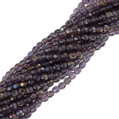 100 Czech Fire Polished 4mm Round Bead Tanzanite Twilight (20510W)