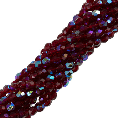 100 Czech Fire Polished 4mm Round Bead Ruby AB (90100X)