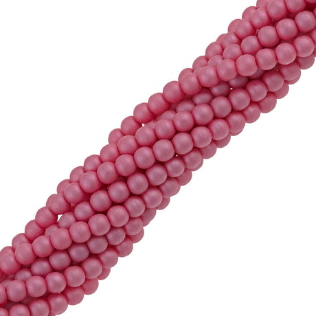 100 Czech 4mm Round Matte Flamingo Glass Pearl Beads