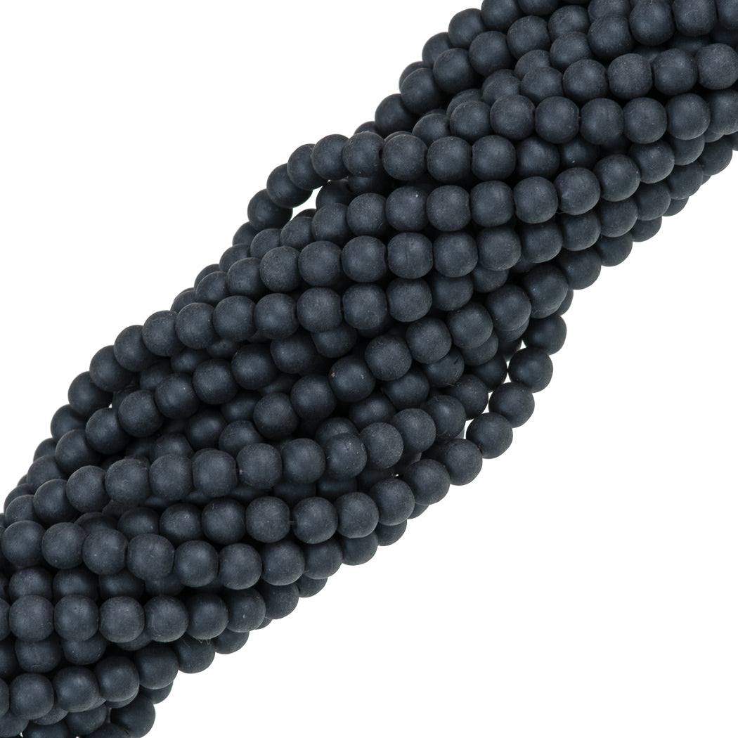 100 Czech 4mm Round Matte Charcoal Glass Pearl Beads