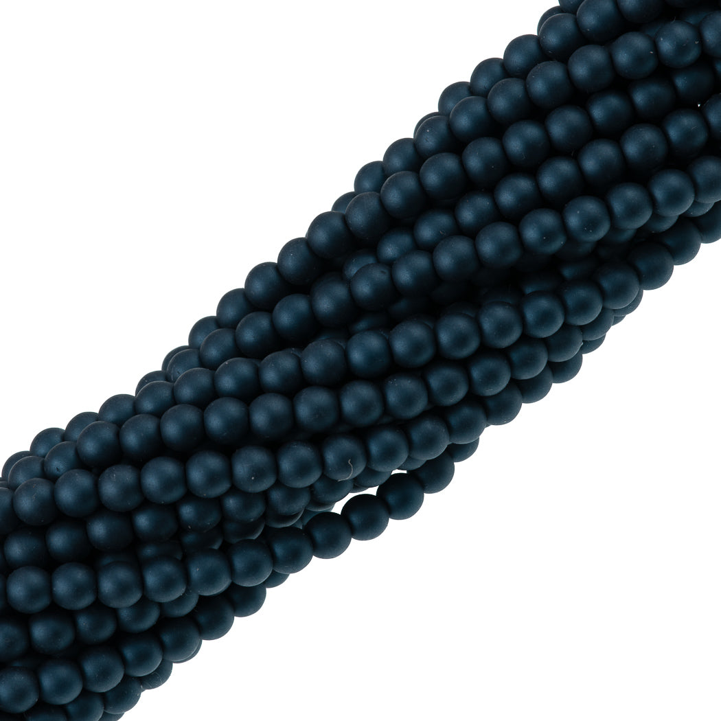 100 Czech 4mm Round Matte Steal Blue Glass Pearl Beads