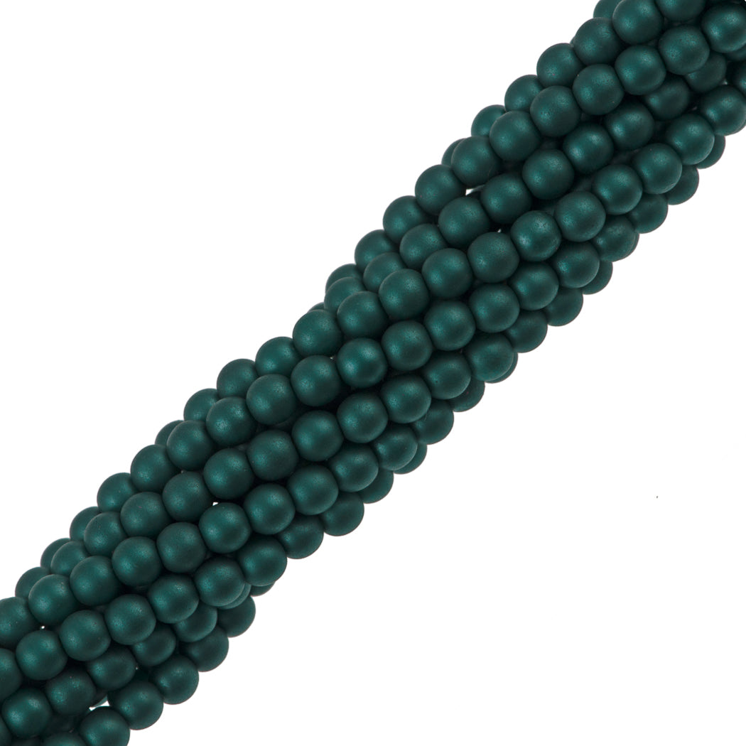 100 Czech 4mm Round Matte Teal Glass Pearl Beads