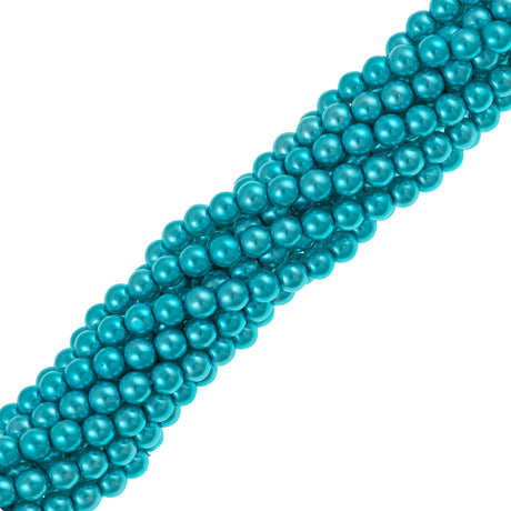 100 Czech 4mm Round Aqua Glass Pearl Coat Beads