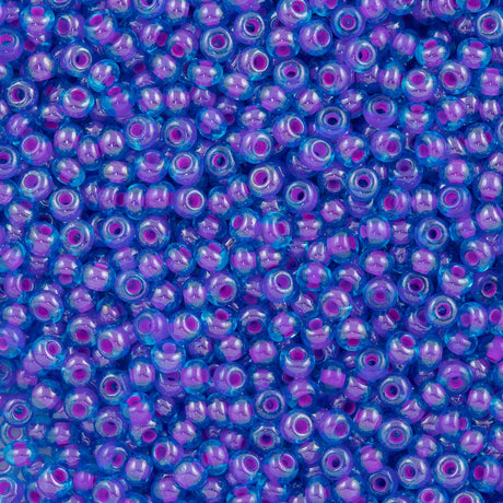 Czech Seed Bead 6/0 Transparent Blue Inside Color Lined Fuchsia 2-inch Tube (61016)