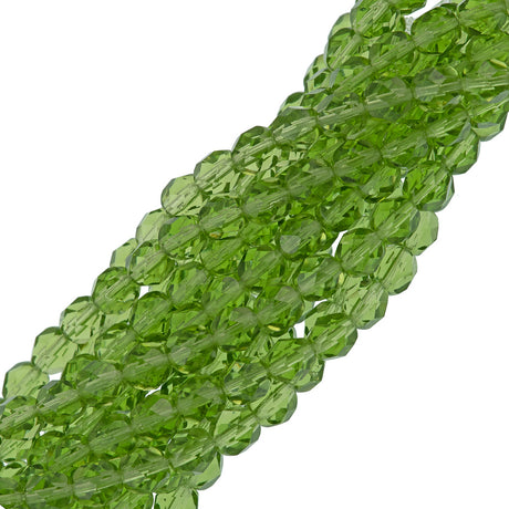 50 Czech Fire Polished 6mm Round Bead Lime Green (50400)