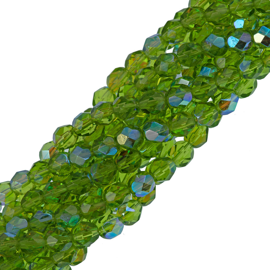 50 Czech Fire Polished 6mm Round Bead Olivine AB (50230X)