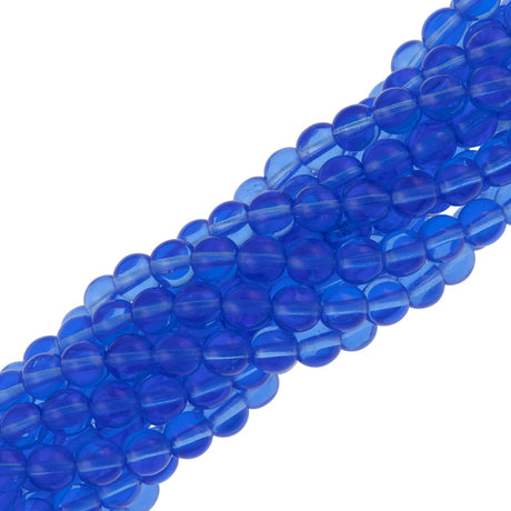 100 Czech 6mm Pressed Glass Round Beads Sapphire (30050)