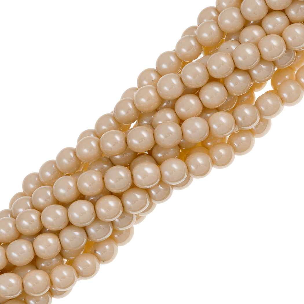 100 Czech 6mm Pressed Glass Round Beads Opaque Champagne Luster (14413P)