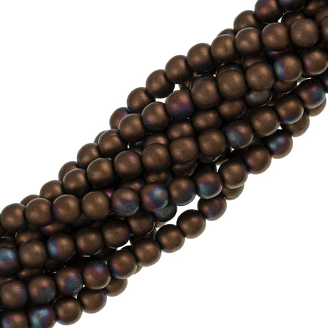 100 Czech 6mm Pressed Glass Round Beads Matte Bronze Jet Vega (23980YM)