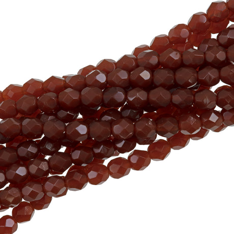 50 Czech Fire Polished 6mm Round Bead Milky Caramel (12010)