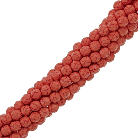 50 Fire Polish 6mm Ionic Orange & Dark Red Veins (24608)