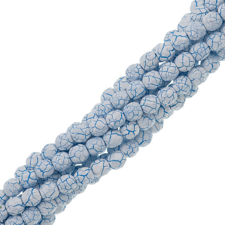 40 Fire Polish 8mm Ionic White & Blue Veins (24604)