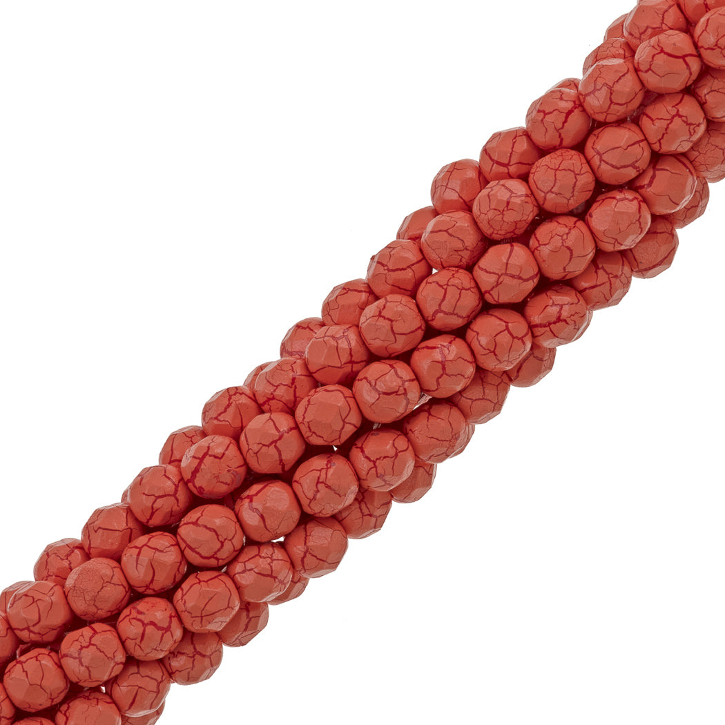 40 Fire Polish 8mm Ionic Orange & Dark Red Veins (24608)