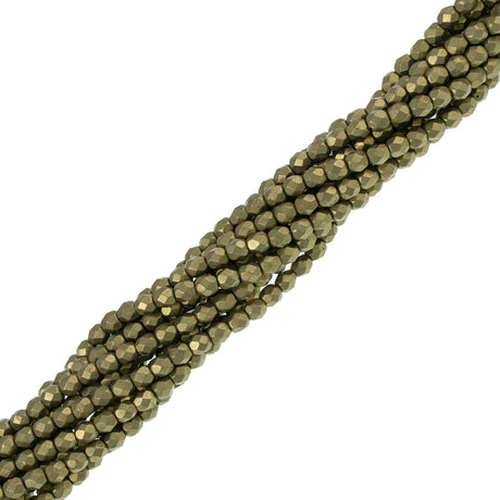 100 Czech Fire Polished 3mm Round Bead Saturated Metallic Golden Lime (04B08)