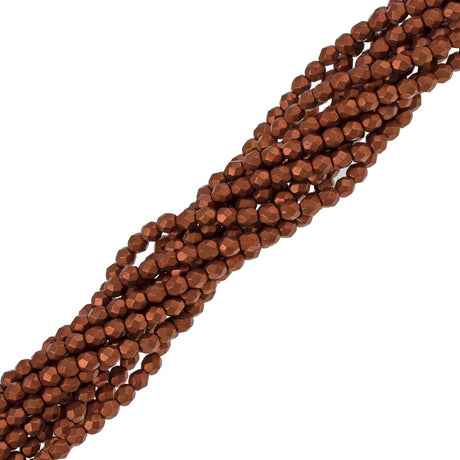 100 Czech Fire Polished 3mm Round Bead Saturated Metallic Russet Orange (06B06)