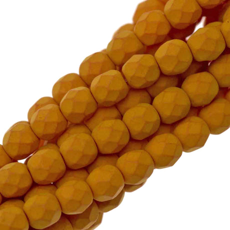 100 Czech Fire Polished 4mm Round Bead Saturated Pumpkin (29536)