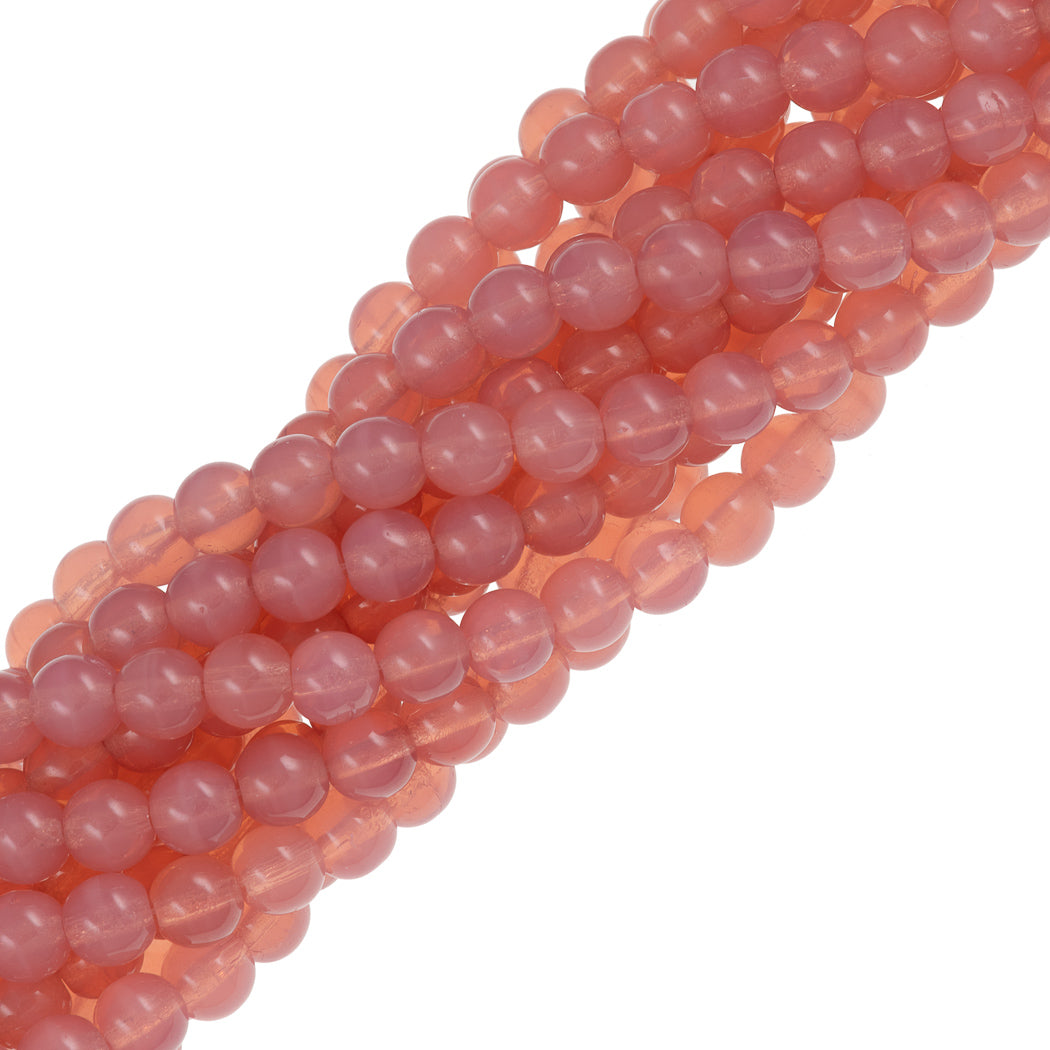 100 Czech 6mm Pressed Glass Round Beads Milky Pink (71010)