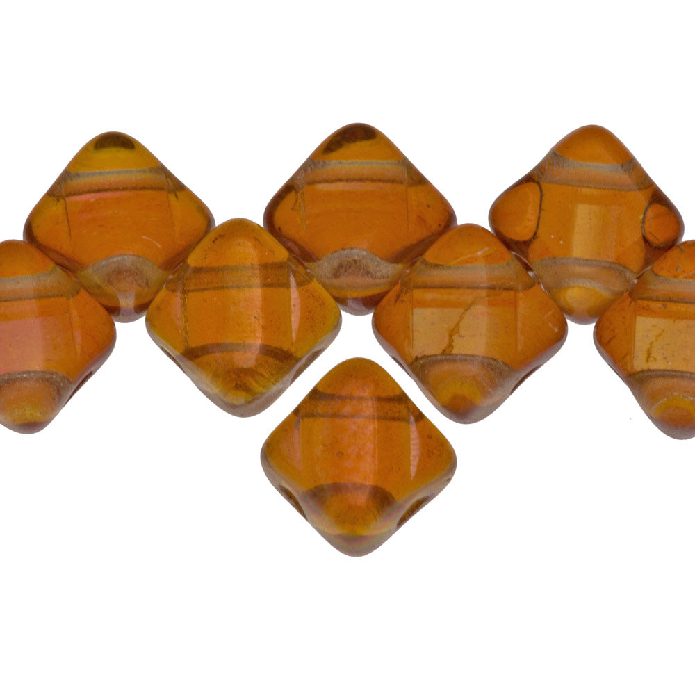 JK-7627 - Czech Glass 2 Hole Tile Beads, Matte Olive With Gold, 6mm