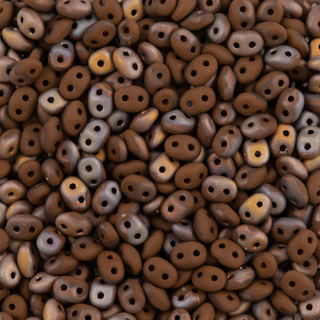 Super Duo 2x5mm Two Hole Beads Opaque Matte Brown Capri Gold (13600MCG)