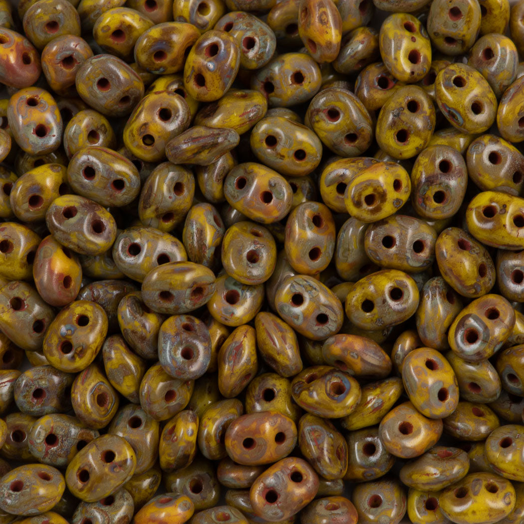 Super Duo 2x5mm Two Hole Beads Yellow Dark Travertin (83120TD)