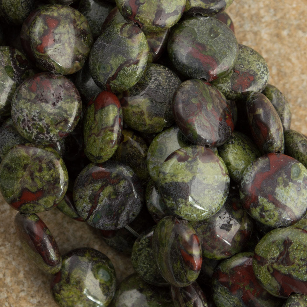 Dragon Blood Jasper 12mm Coin Beads 16-inch strand