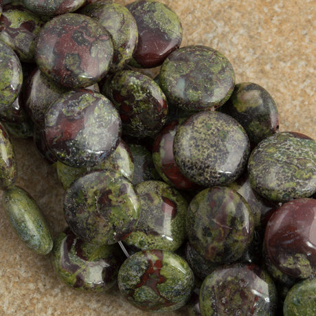 Dragon Blood Jasper 14mm Coin Beads 16-inch strand