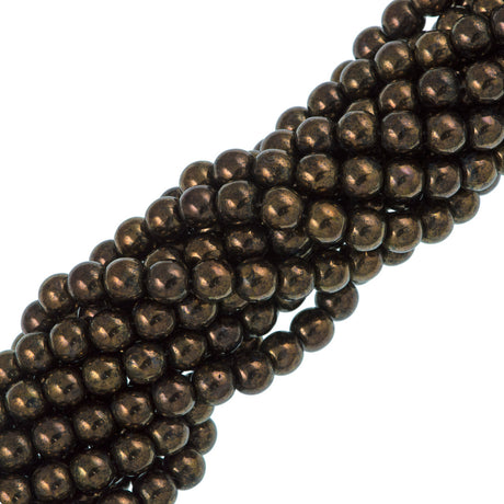 100 Czech 6mm Pressed Glass Round Beads Jet Bronze Picasso (23980BT)