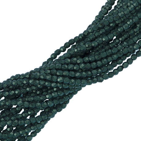 100 Czech Fire Polished 3mm Round Bead Metallic Suede Light Green (79051)