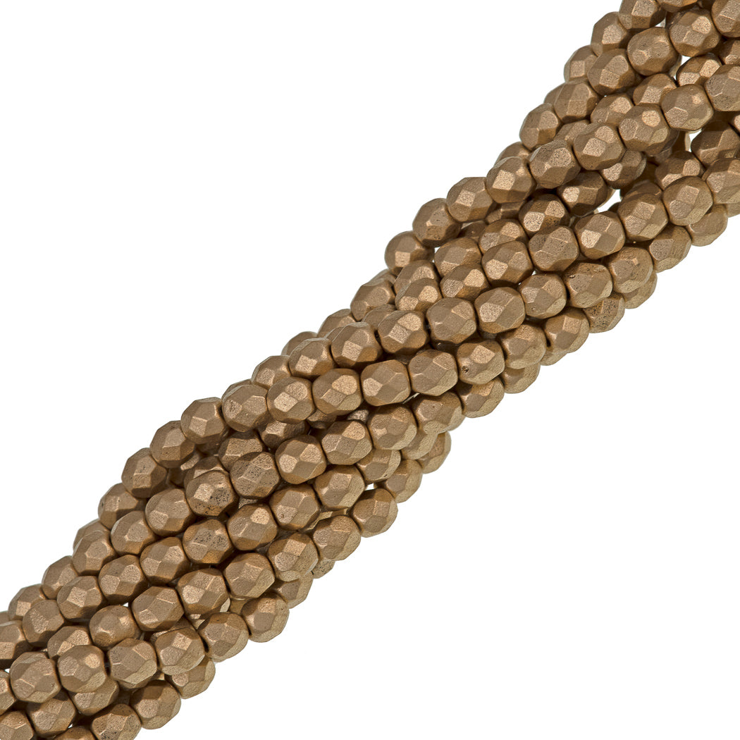 100 Czech Fire Polished 4mm Round Bead Matte Metallic Flax (01710K)