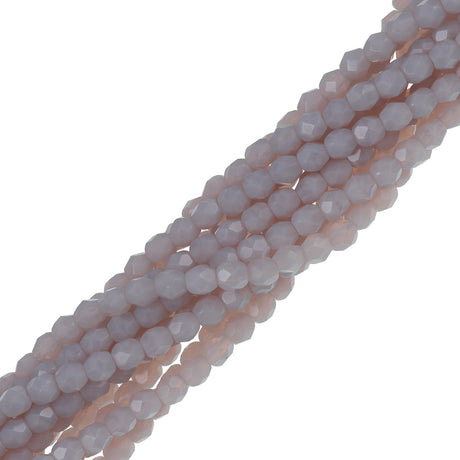 100 Czech Fire Polished 4mm Round Bead Milky Light Amethyst (21000)