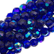 50 Czech Fire Polished 6mm Round Bead Cobalt AB (30090X)