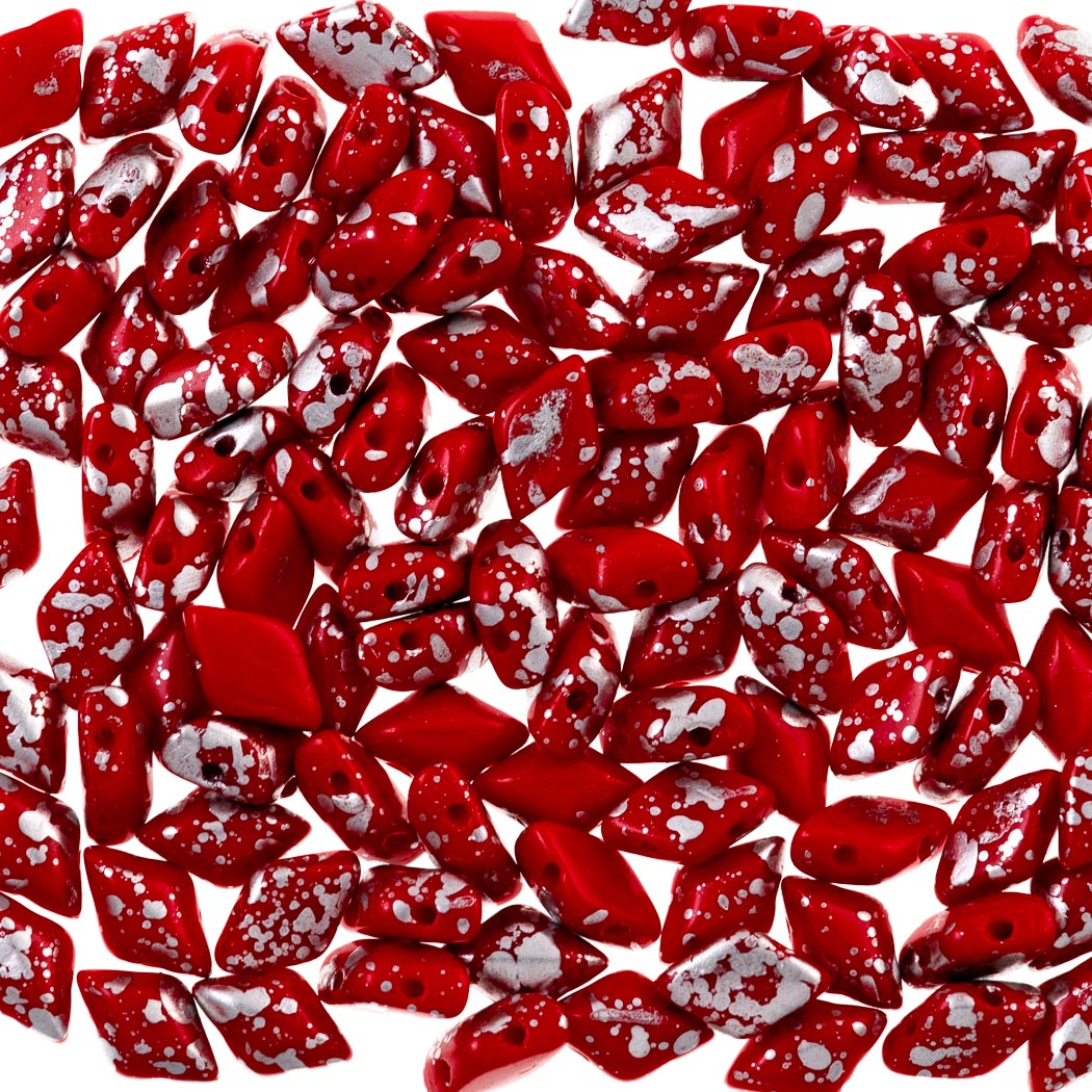 Gemduo Bead 8x5mm SILVER Splash Red Opaque 2-Inch Tube (93200SSP)