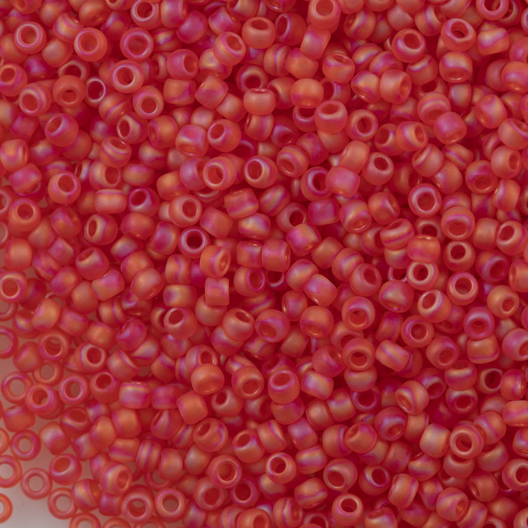 50g Toho Round Seed Bead 8/0 Transparent Matte Light Siam Ruby AB (165F)