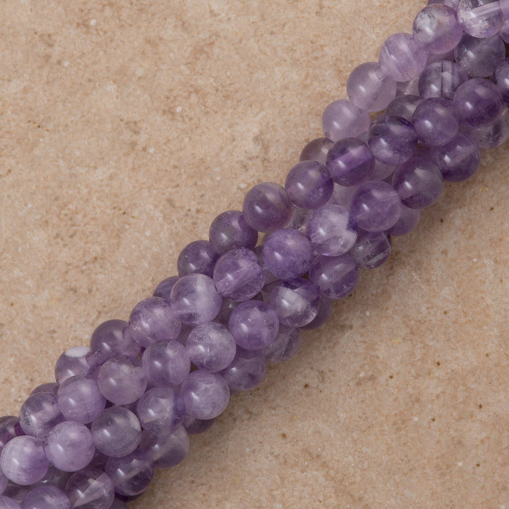 Natural Light Amethyst Round 6mm Bead 16" Strand