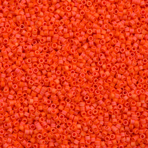 25g Miyuki Delica Seed Bead 11/0 Semi Matte Silver Lined Dyed Dark Orange DB682