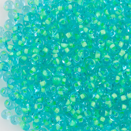 Miyuki 4mm Magatama Seed Bead Mint Green Inside Color Lined Light Blue (20)