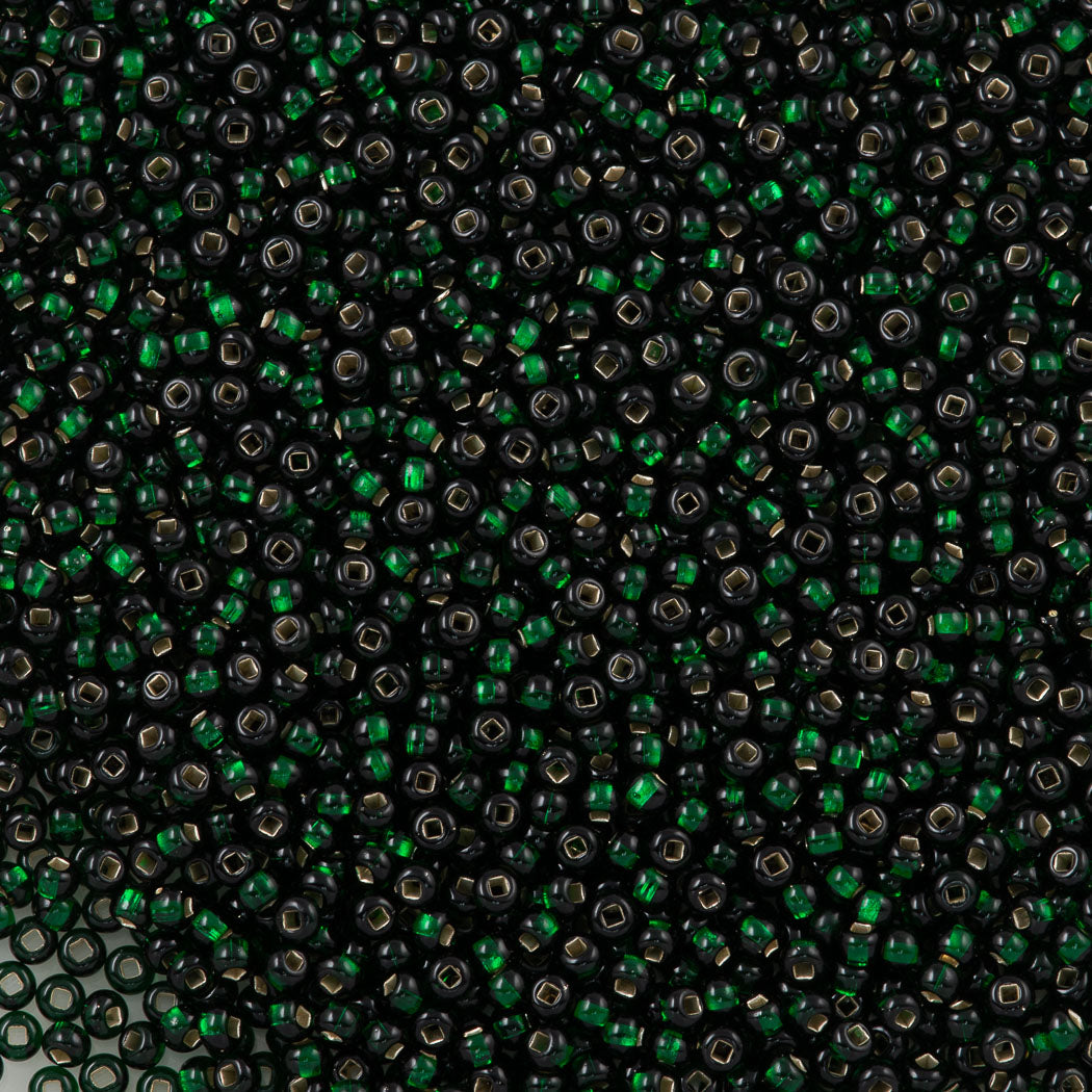 Czech Seed Bead 8/0 Dark Green Silver Lined 22g Tube (57150)