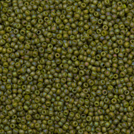 50g Toho Round Seed Bead 8/0 Matte Semi Glazed Olive AB (2631F)