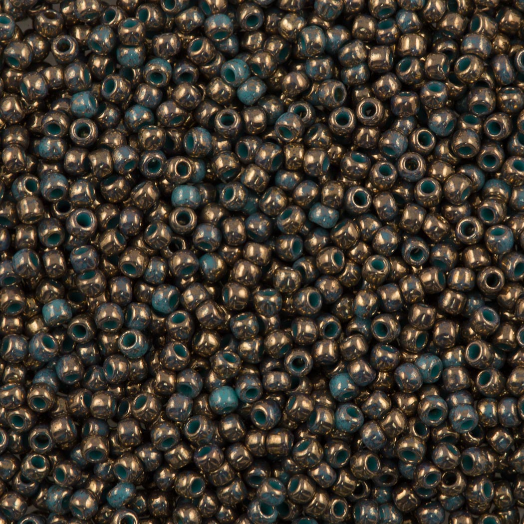 Toho Round Seed Beads SIZE-11 #1703 TURQUOISE MARBLE GILDED